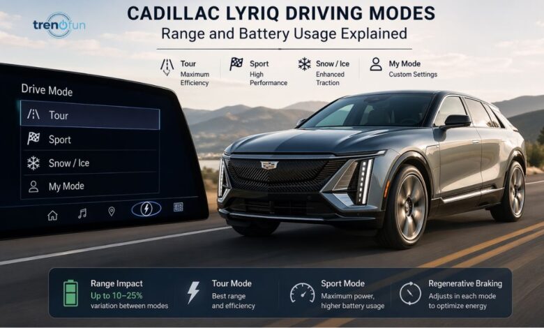 do the driving modes in cadillac lyriq offer different ranges or battery usages?